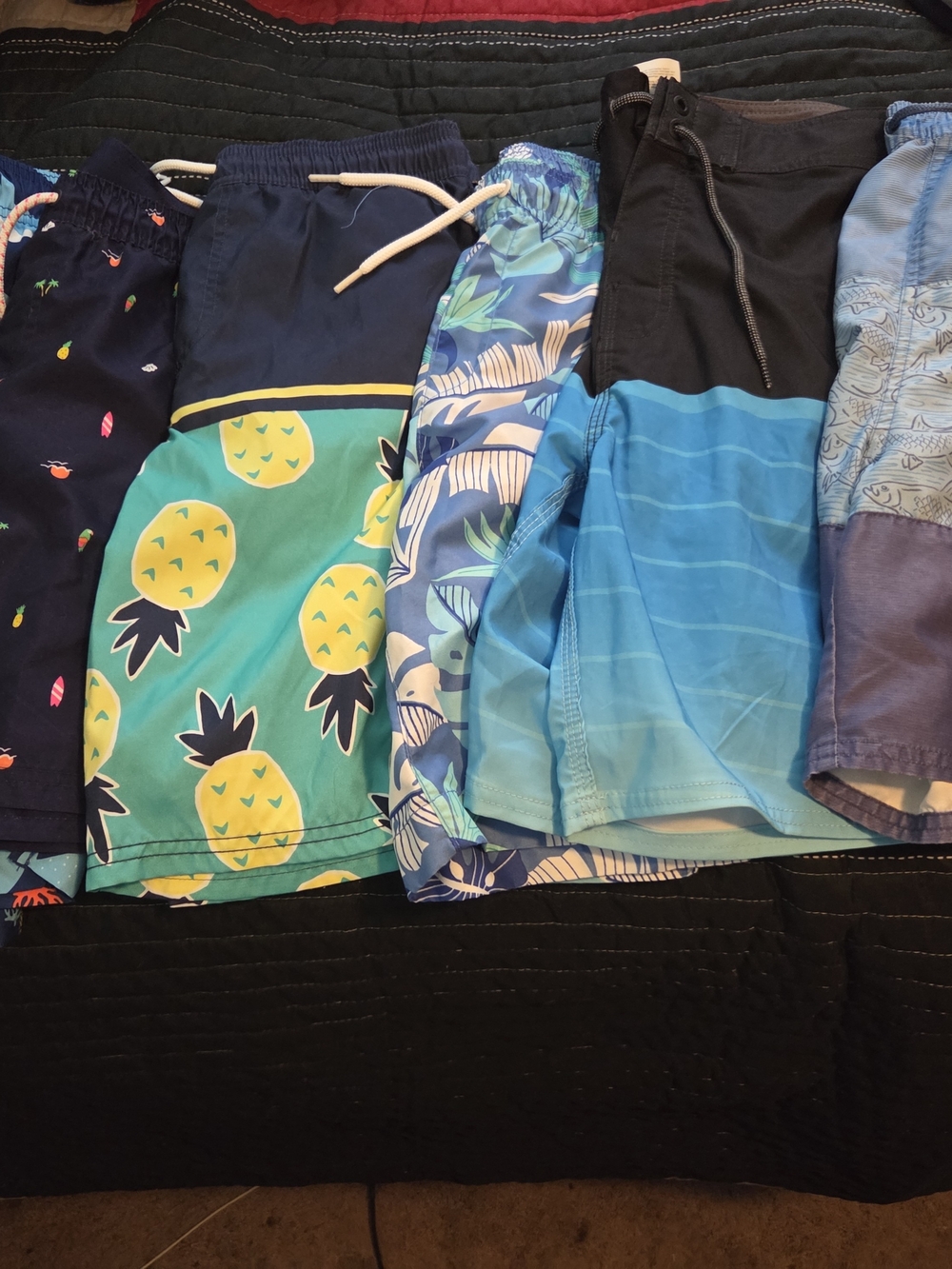 Kids Pineapple Print Swim Trunks - Blue/Green